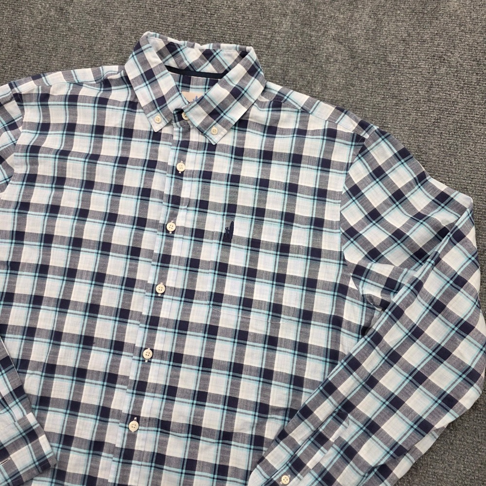 Johnnie-O Hangin Out Mens Medium Blue Plaid Long Sleeve Button Down Shirt